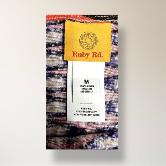 Ruby Rd M Linen Poncho Blouse Purple Orange Floral Tassel Boho Hippie Resort Top - Picture 9 of 10